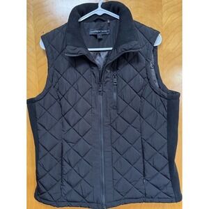 Andrew Marc Womens Quilted Jacket Vest Insulated M Black Stretch Ribbed Panels L